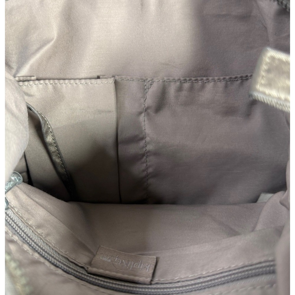 KIPLING COATED SILVER GRAY NYLON CANVAS STRAP SHOULDER BAG HANDBAG PURSE - Picture 6 of 12